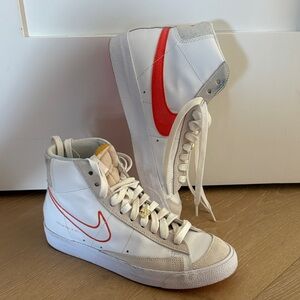 Nike White and Red High-Top Sneakers